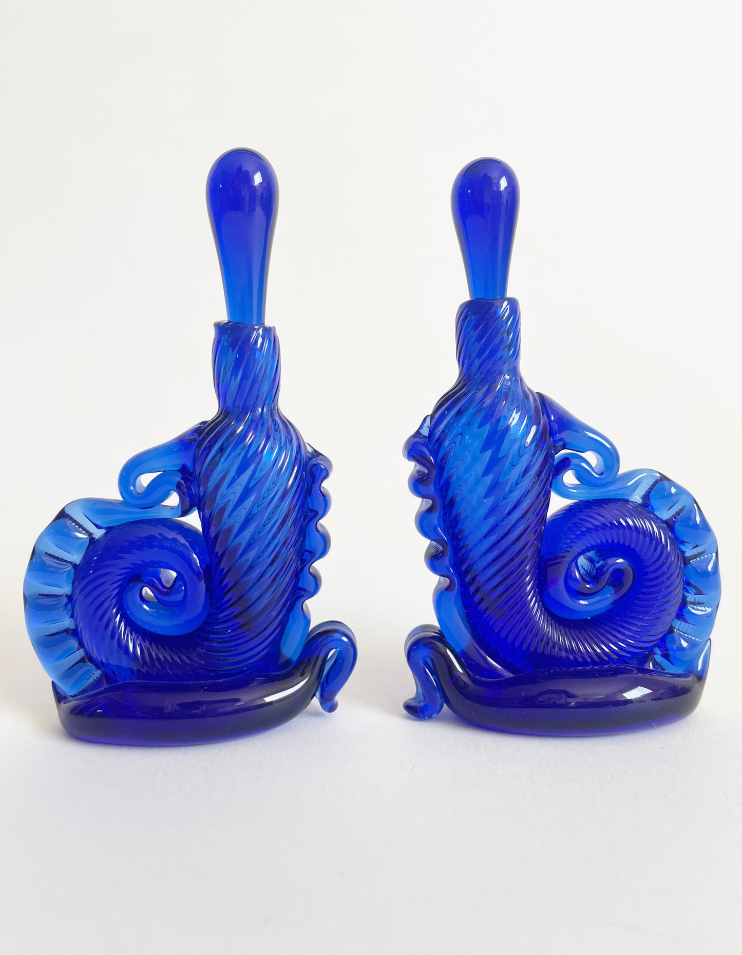 Cobalt Venetian Glass Shell Perfume Bottles