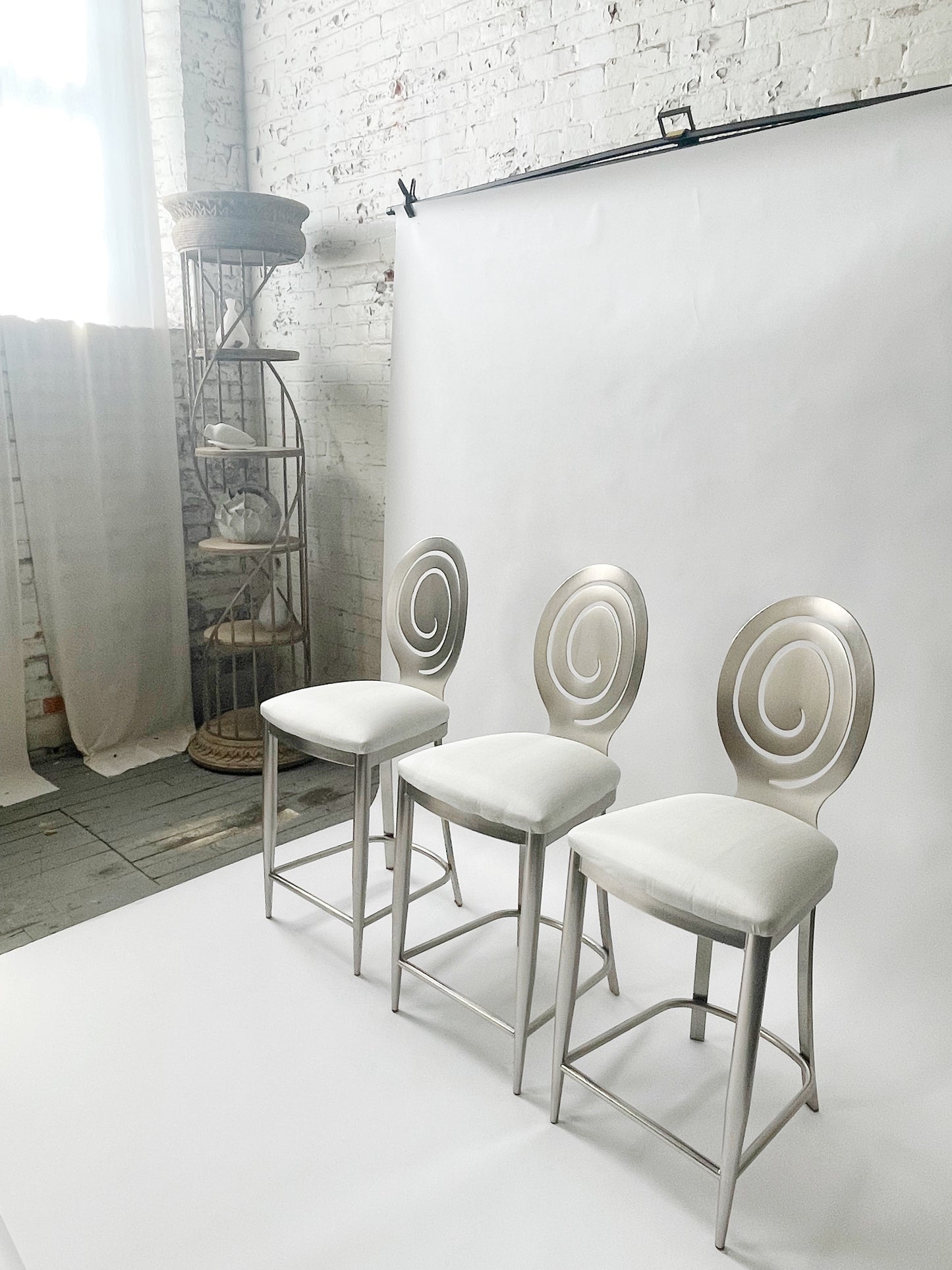 Set of Three Spiral Backed Bar Stools