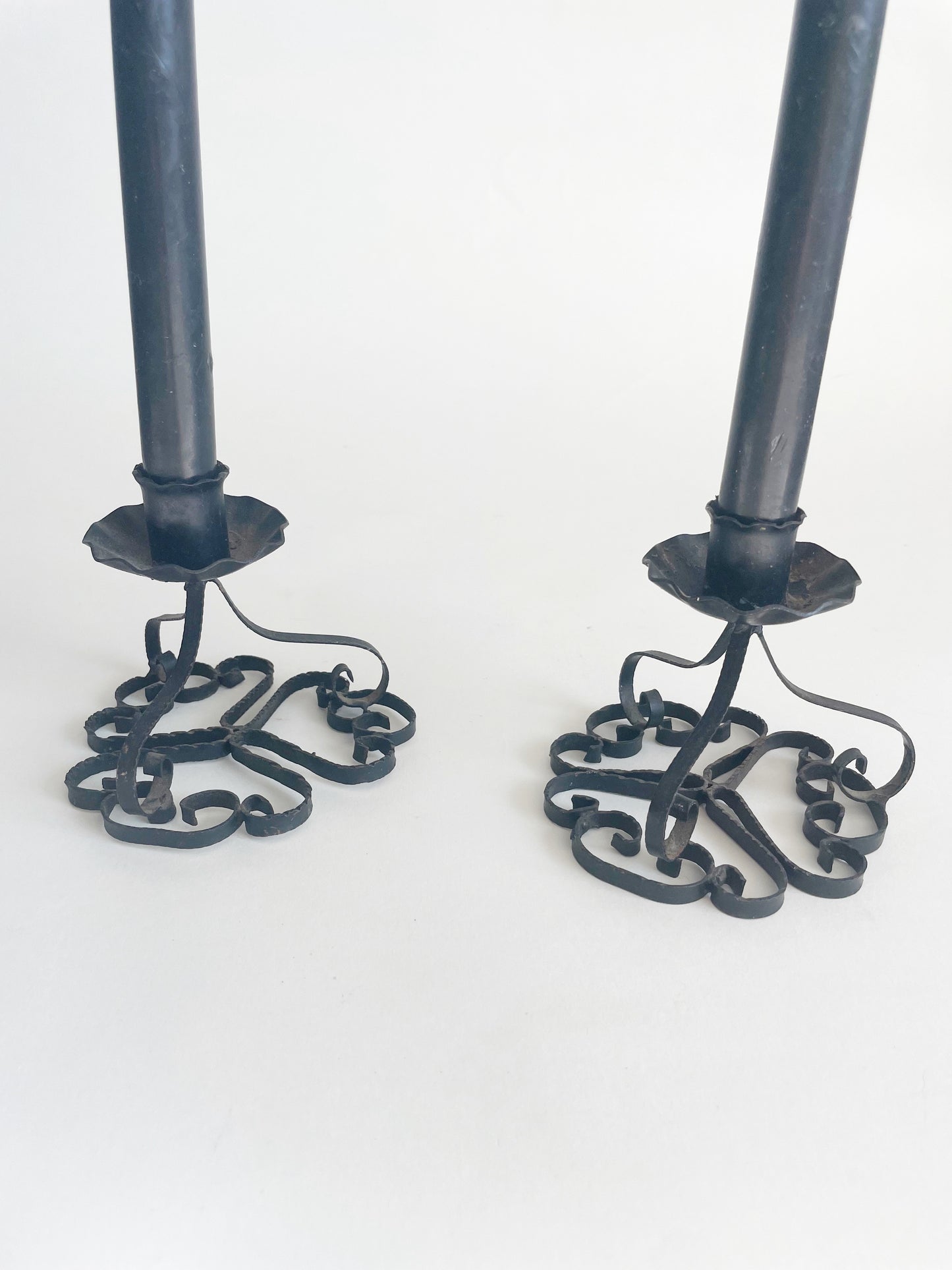 Antique French Scrolled Iron Candleholders
