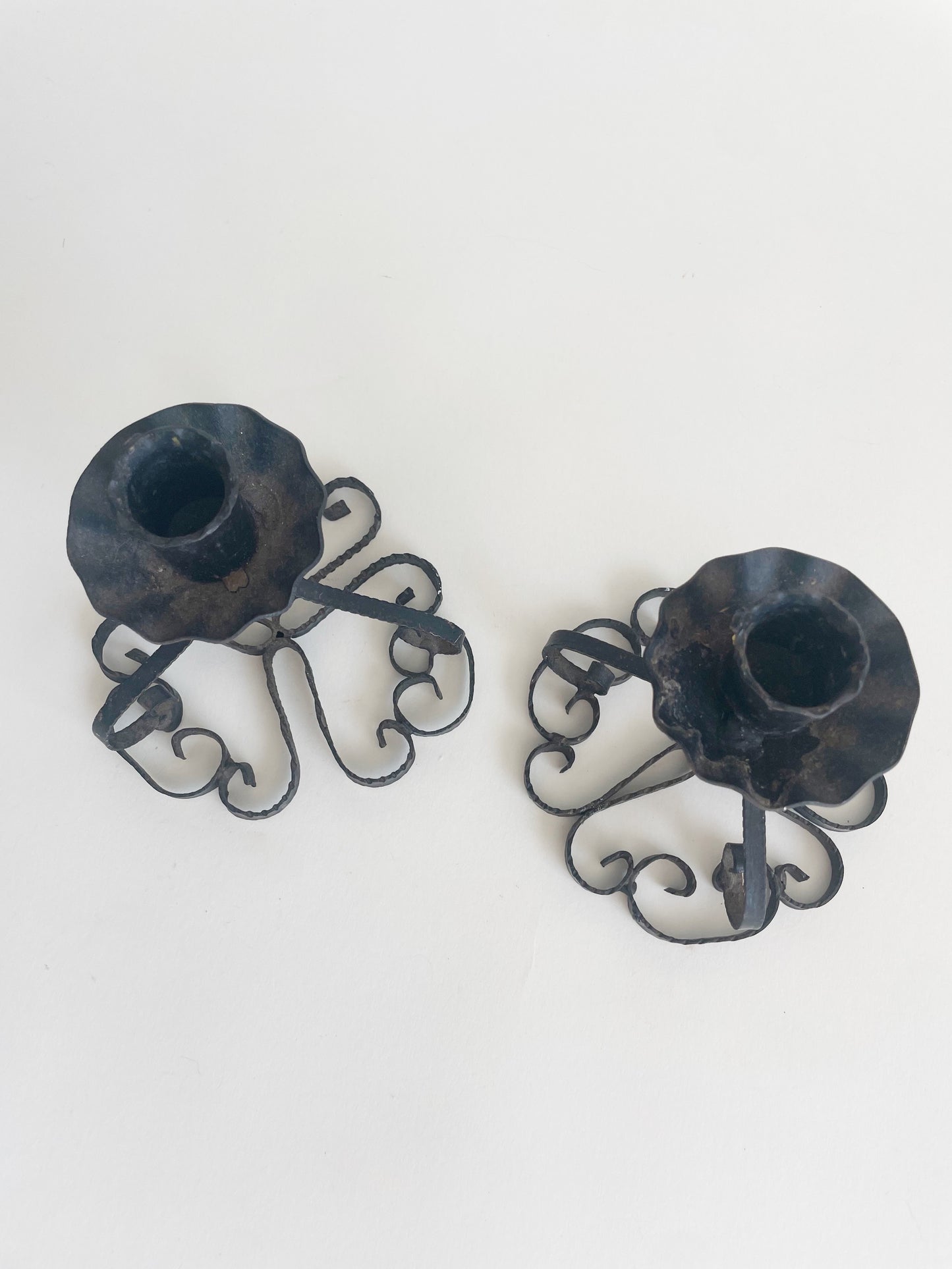 Antique French Scrolled Iron Candleholders