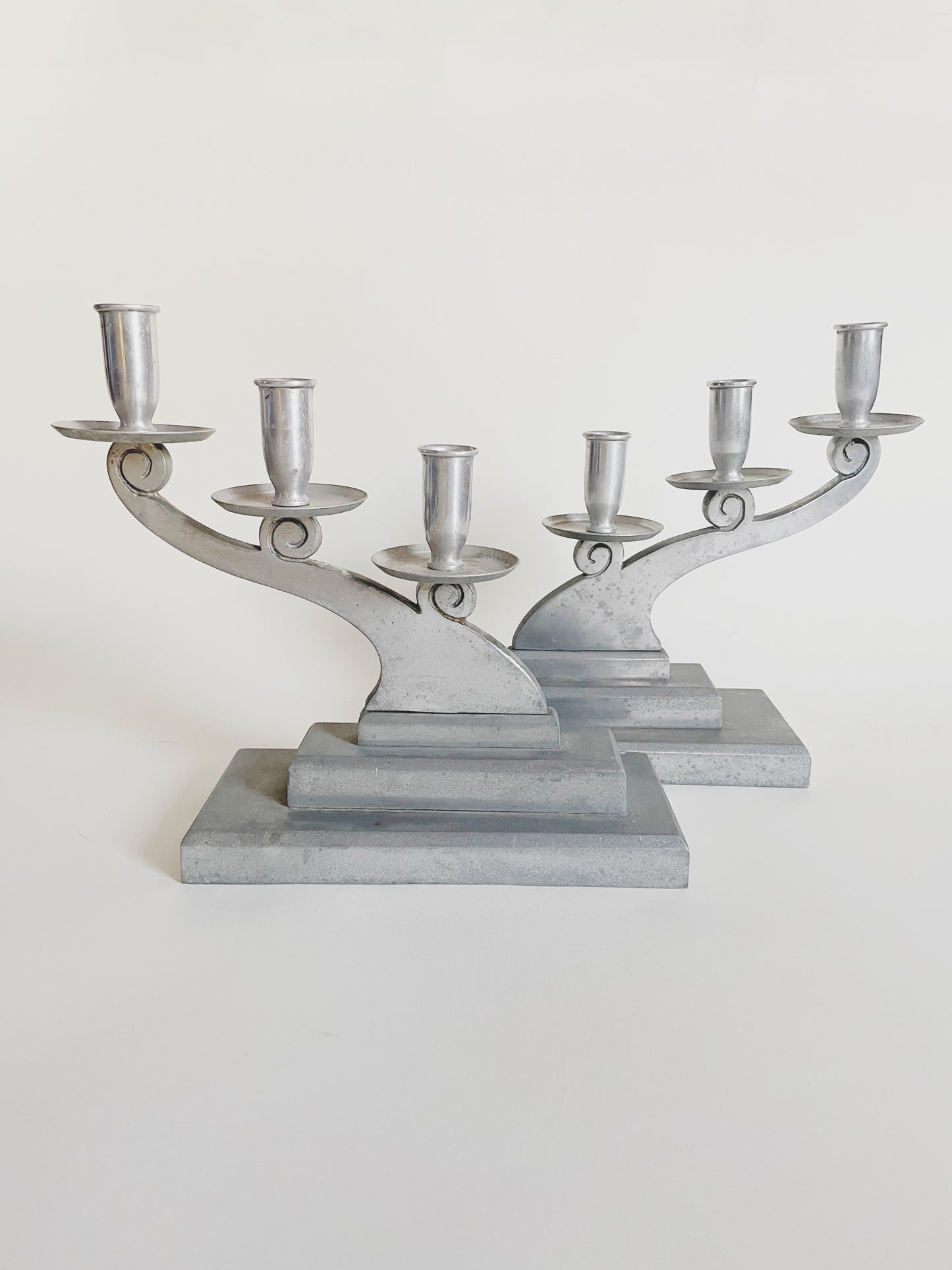 Aluminum Deco Candelabra Pair