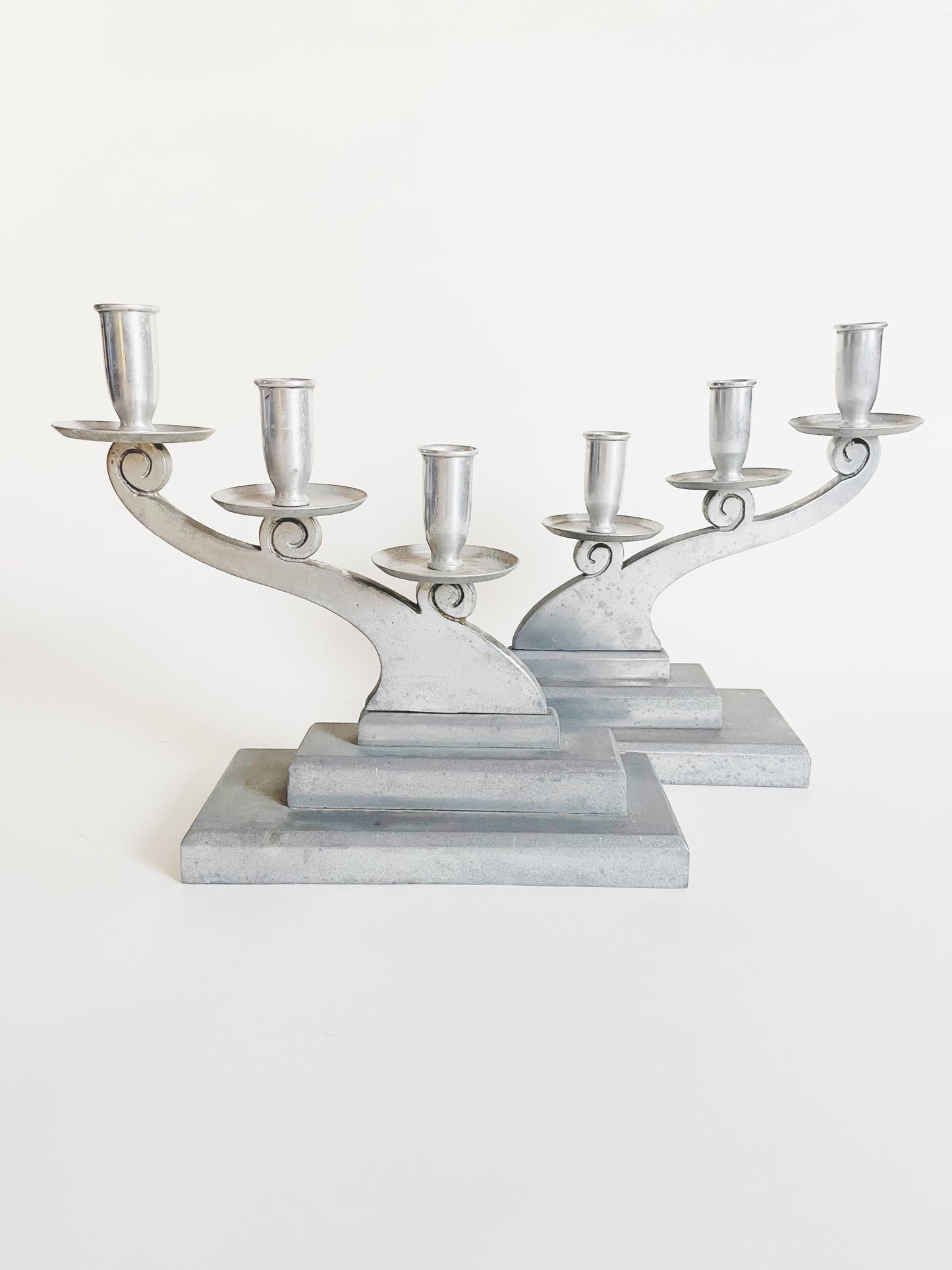 Aluminum Deco Candelabra Pair