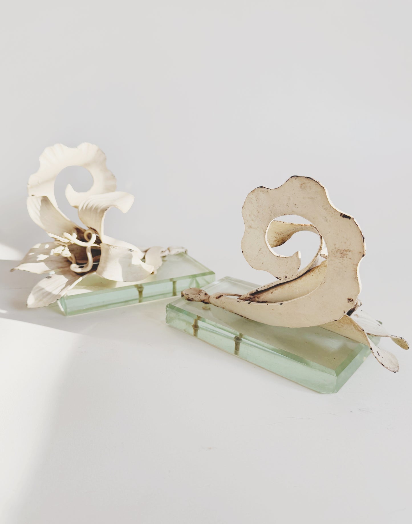 Sculpted Metal and Glass Bookends