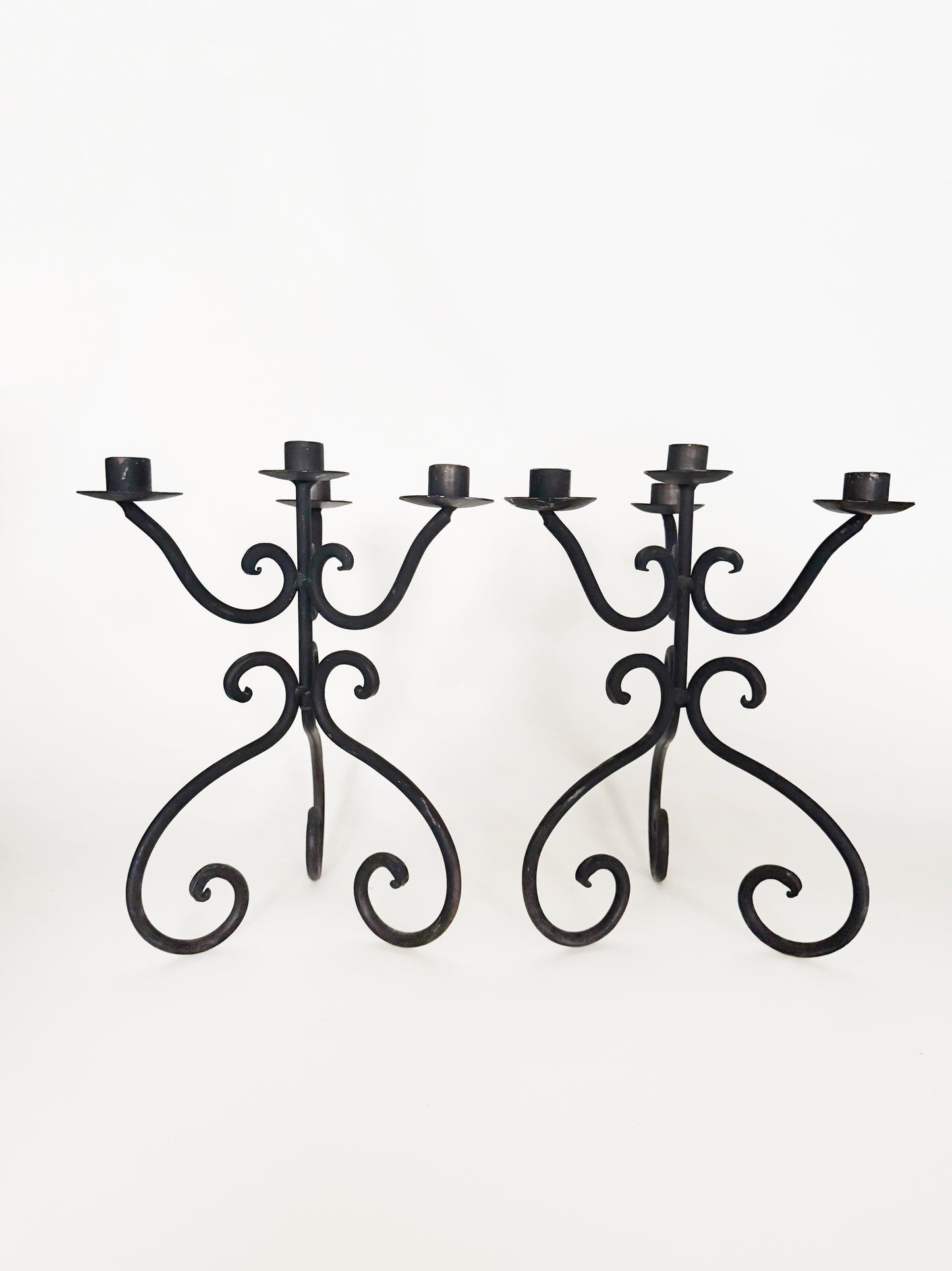 Pair of Heavy Iron Scroll Candelabras