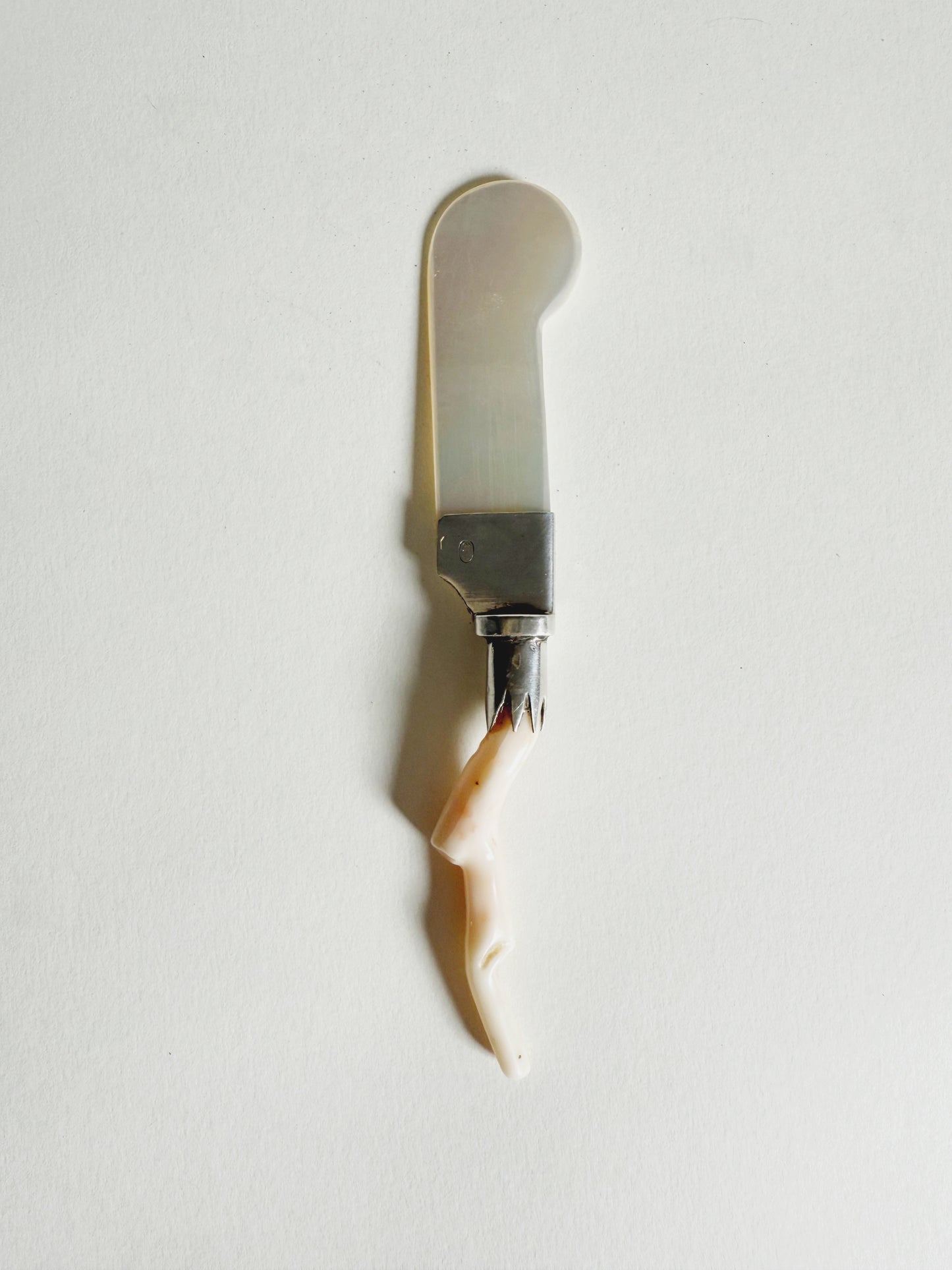 Antique Silver and Polished Coral Caviar Spoon