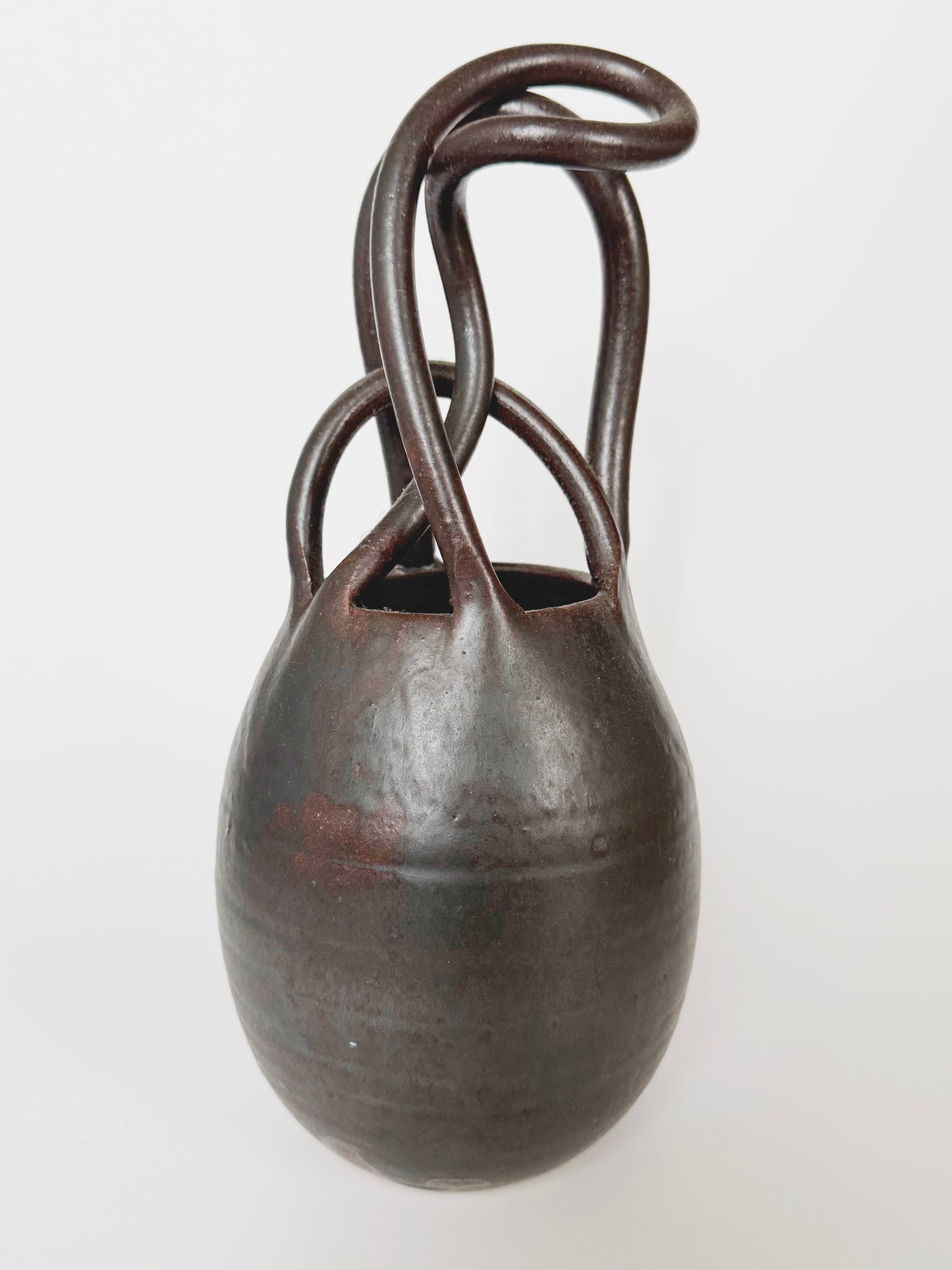 Signed Stoneware Vessel with Looped Handles