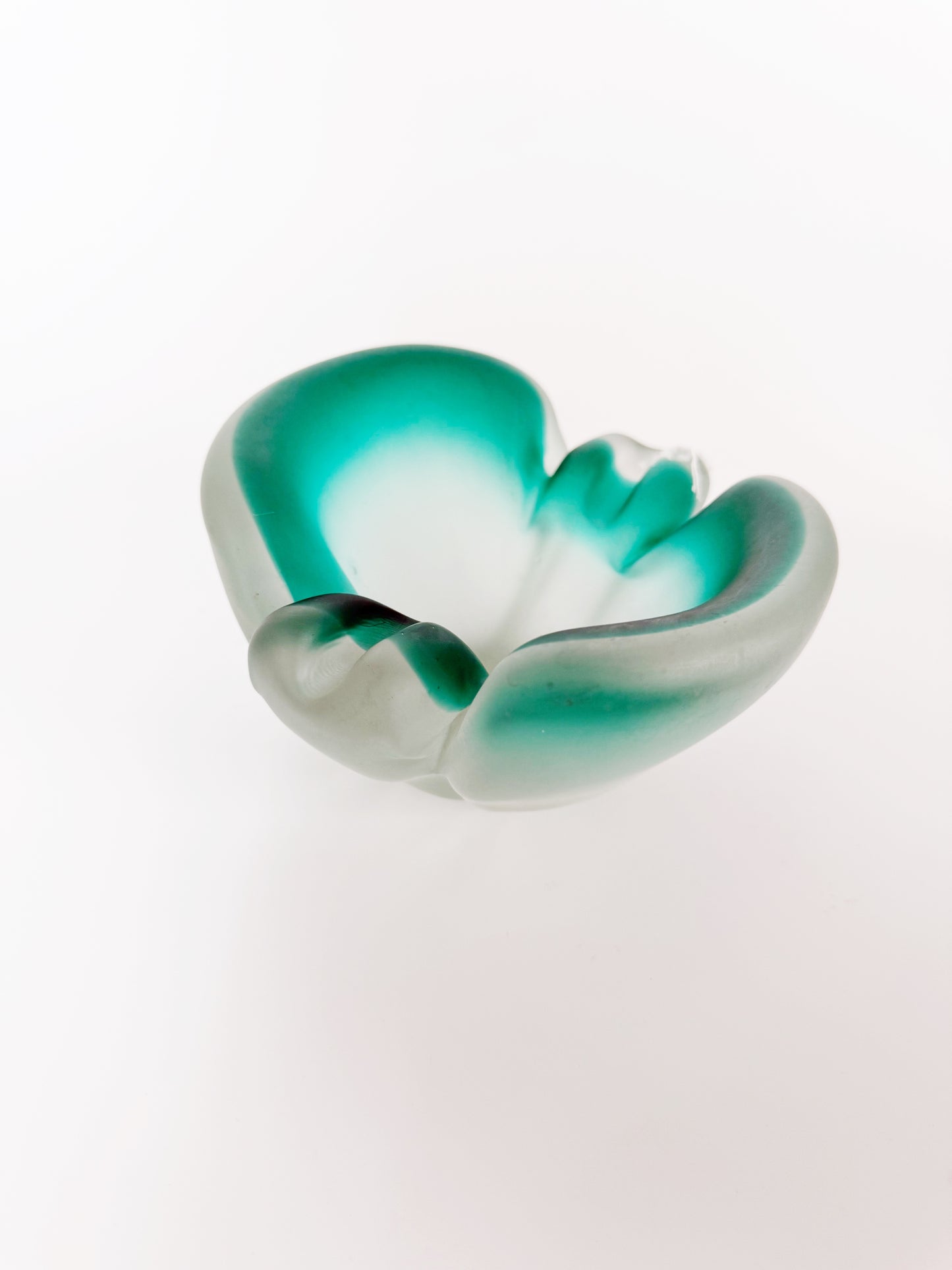 Rare Frosted Clear and Teal Murano Glass Ashtray