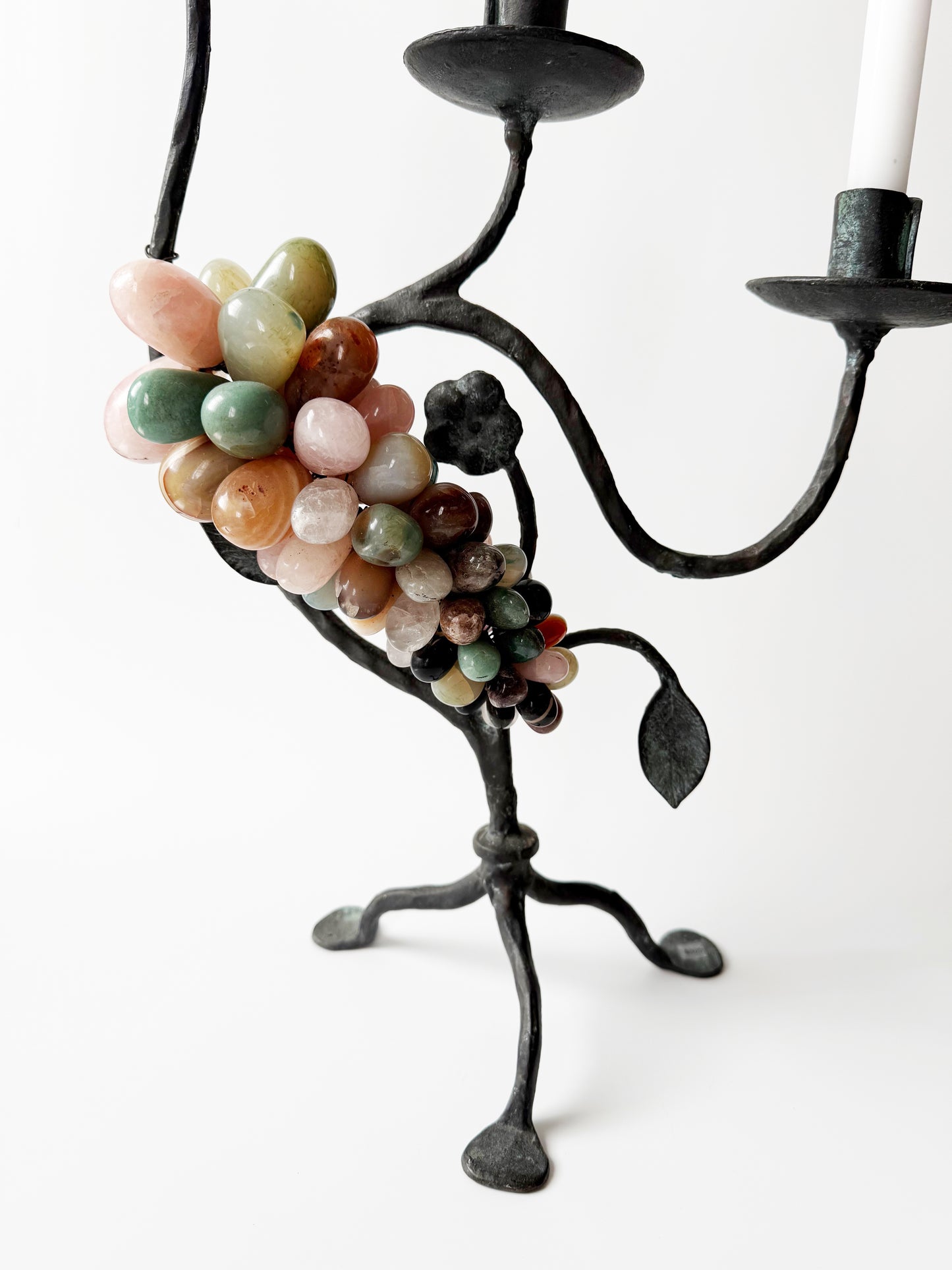 Hand Forged Candelabra with Stone Grapes