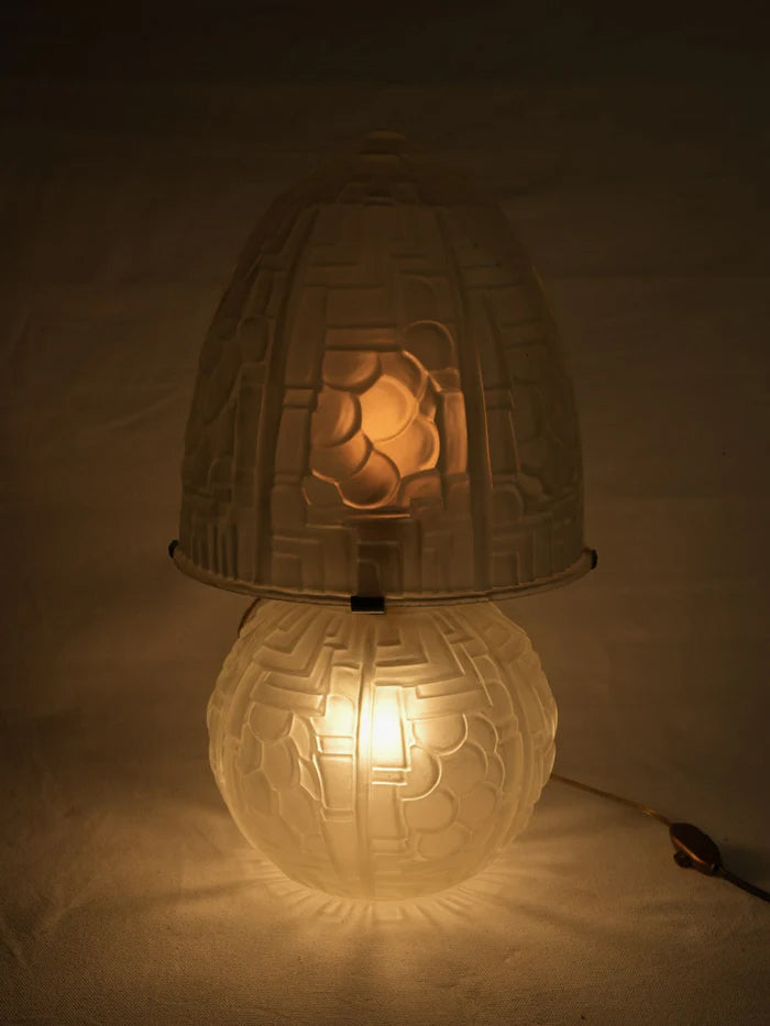 French Art Deco Frosted Pressed Glass Lamp