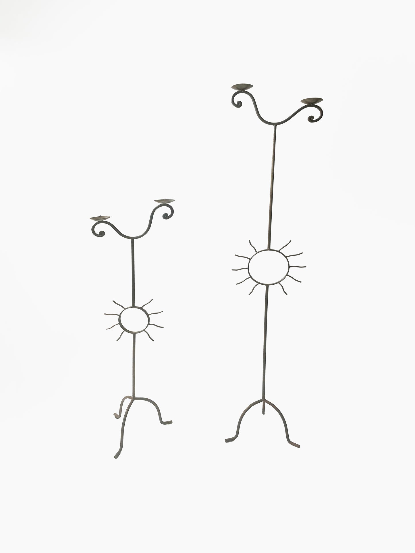Set of Curled Wrought Iron Sun Floor Candelabras