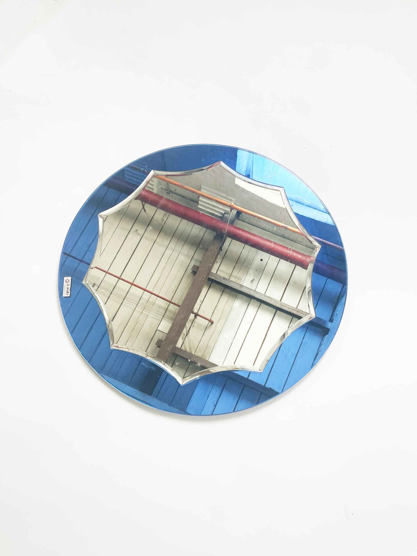 Round Italian Blue Art Deco Mirror