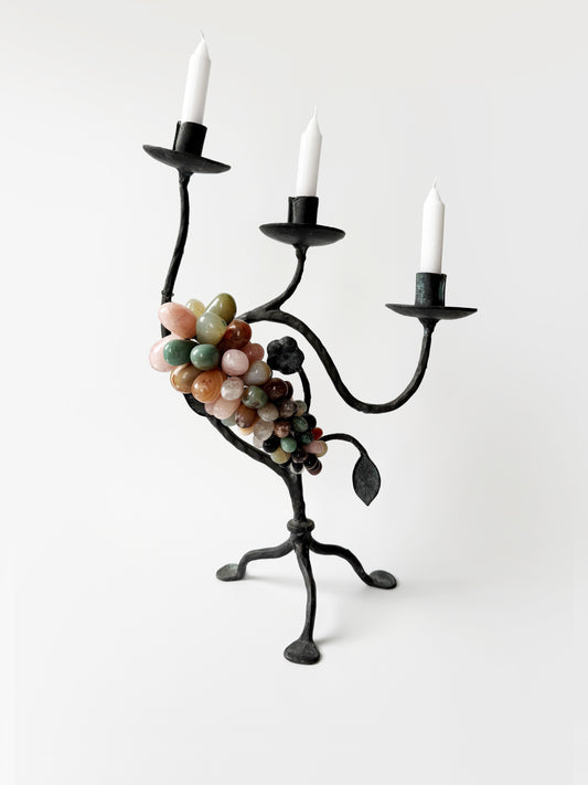 Hand Forged Candelabra with Stone Grapes