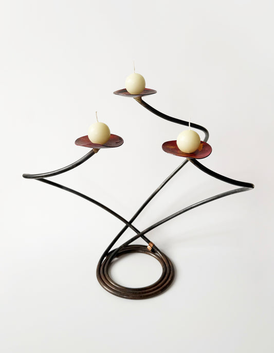 Artist Signed Three Candle Holder