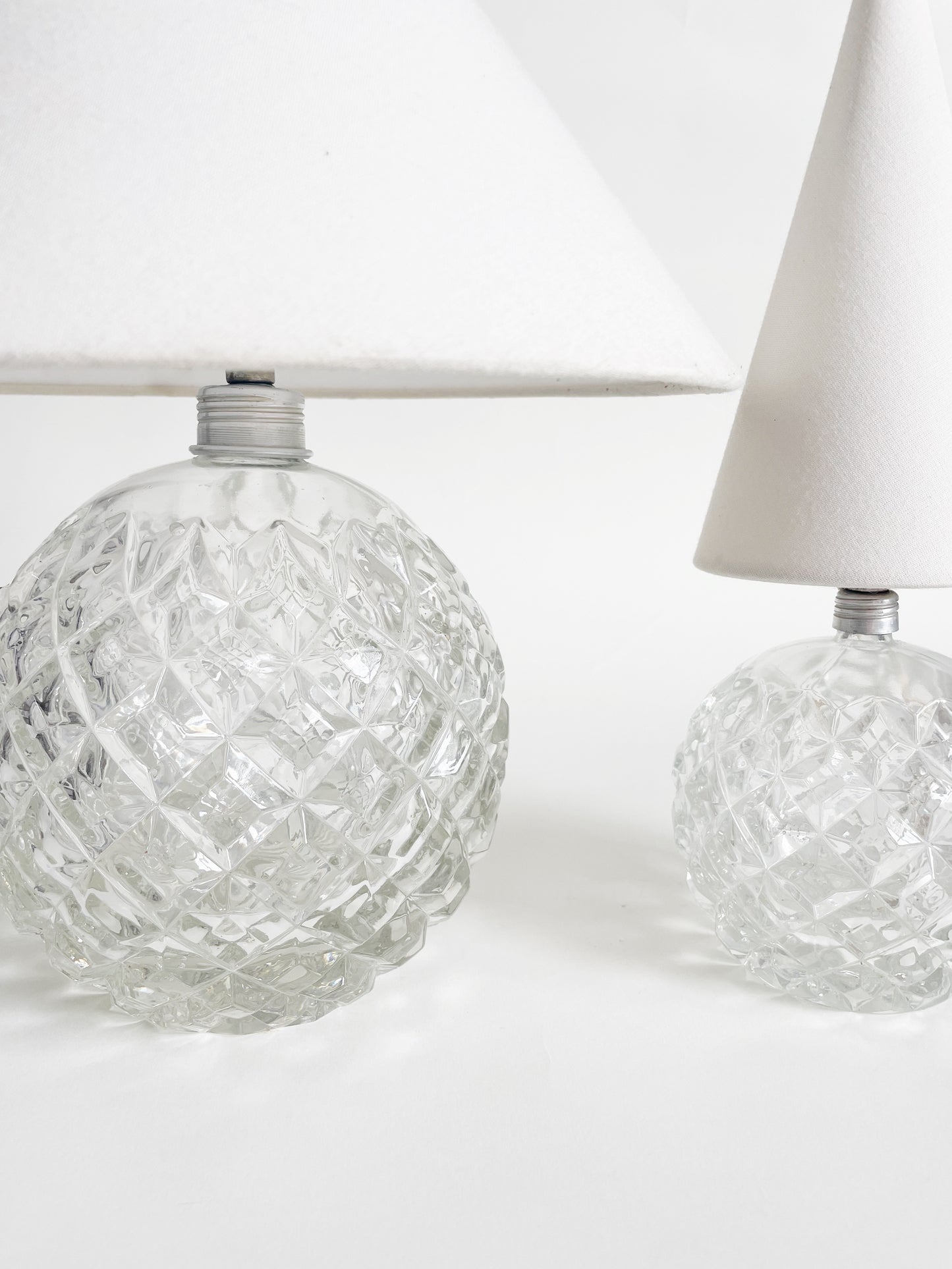 Pair of Vintage Cut Crystal Lamps with Custom Shades