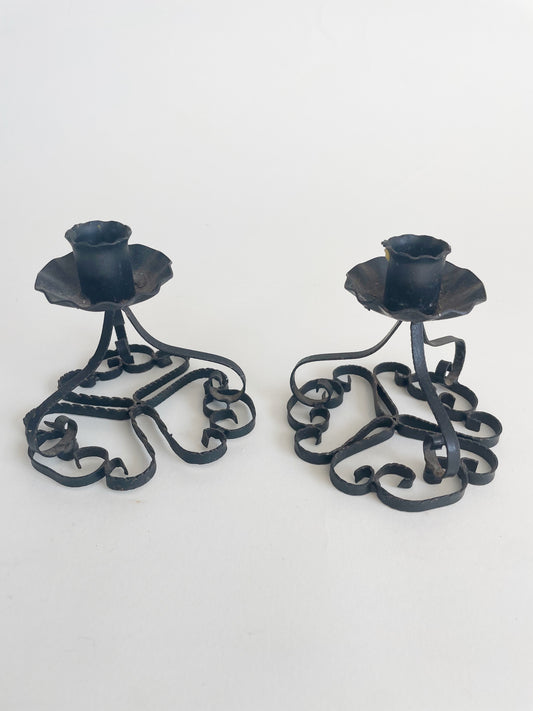 Antique French Scrolled Iron Candleholders