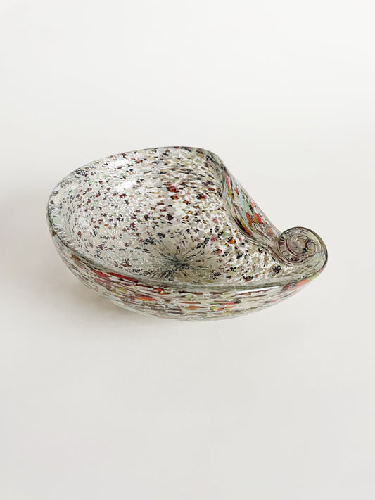 Curled Silver Speckled Murano Dish