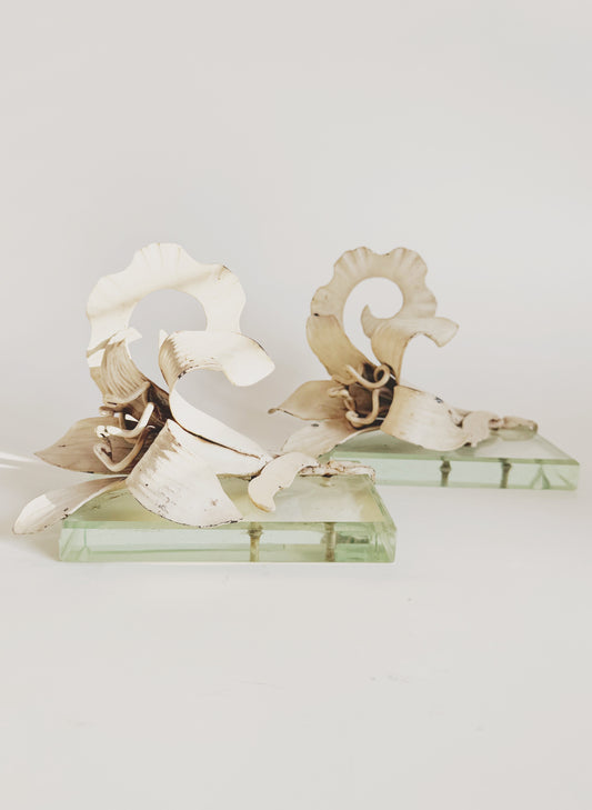 Sculpted Metal and Glass Bookends