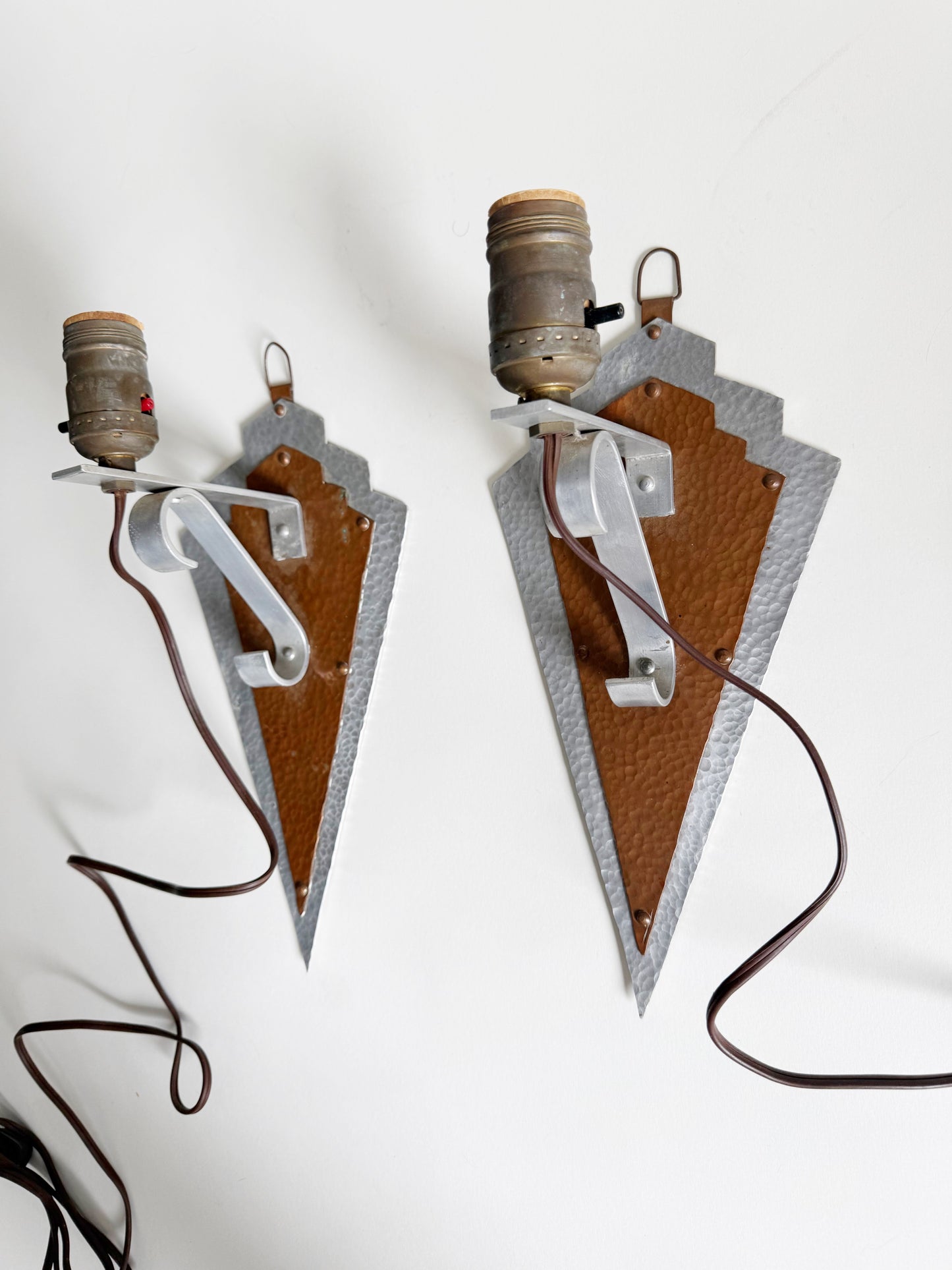 Copper and Aluminum Art Deco Hanging Sconces