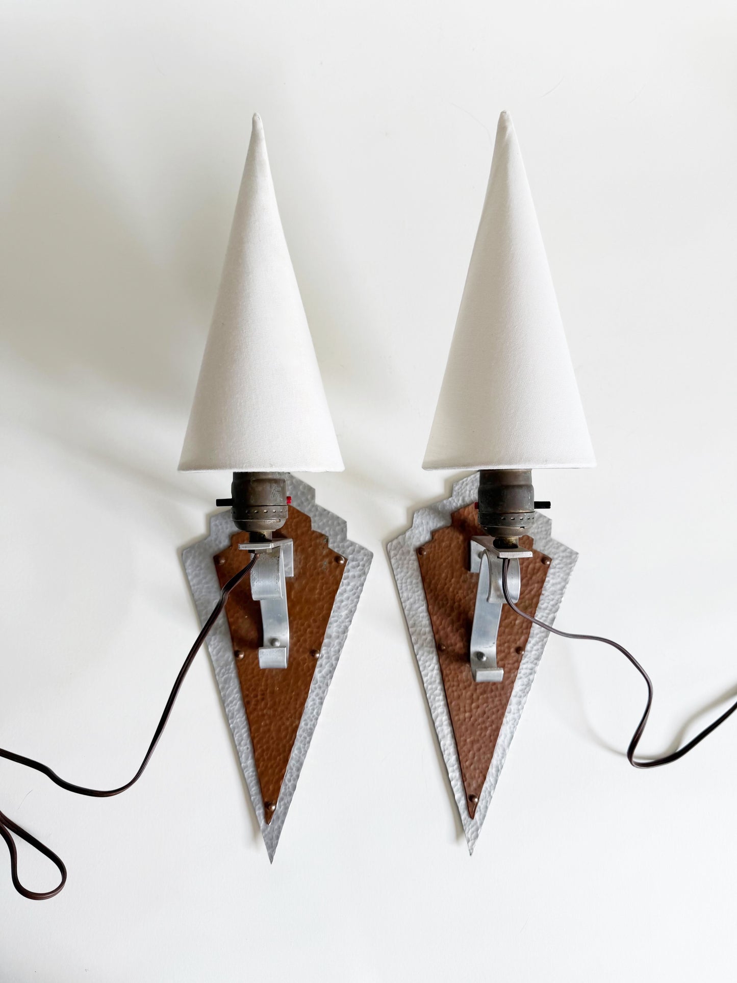 Copper and Aluminum Art Deco Hanging Sconces