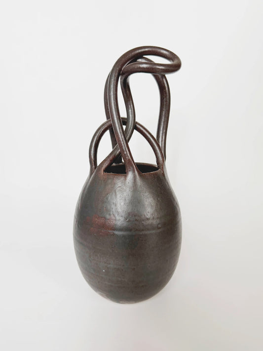 Signed Stoneware Vessel with Looped Handles