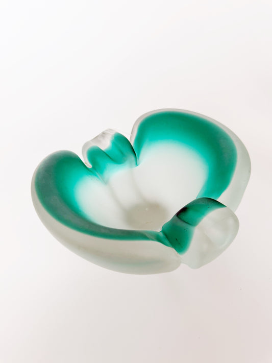 Rare Frosted Clear and Teal Murano Glass Ashtray