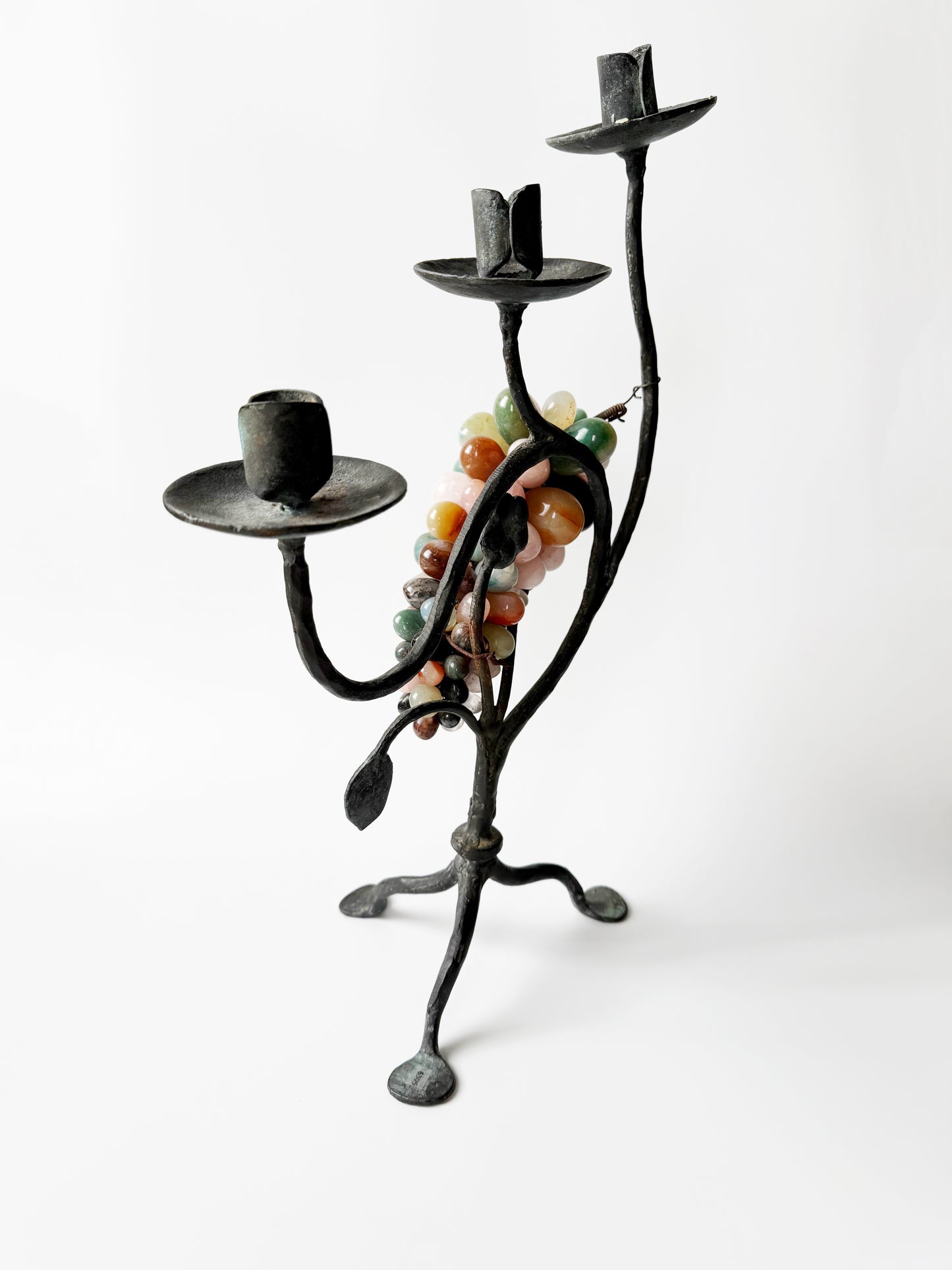 Hand Forged Candelabra with Stone Grapes