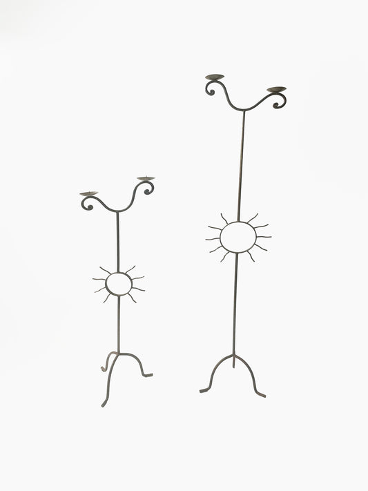 Set of Curled Wrought Iron Sun Floor Candelabras