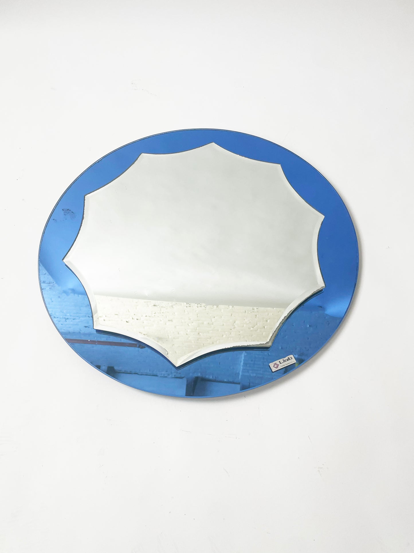 Round Italian Blue Art Deco Mirror