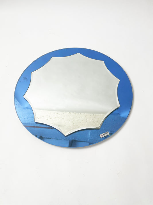 Round Italian Blue Art Deco Mirror